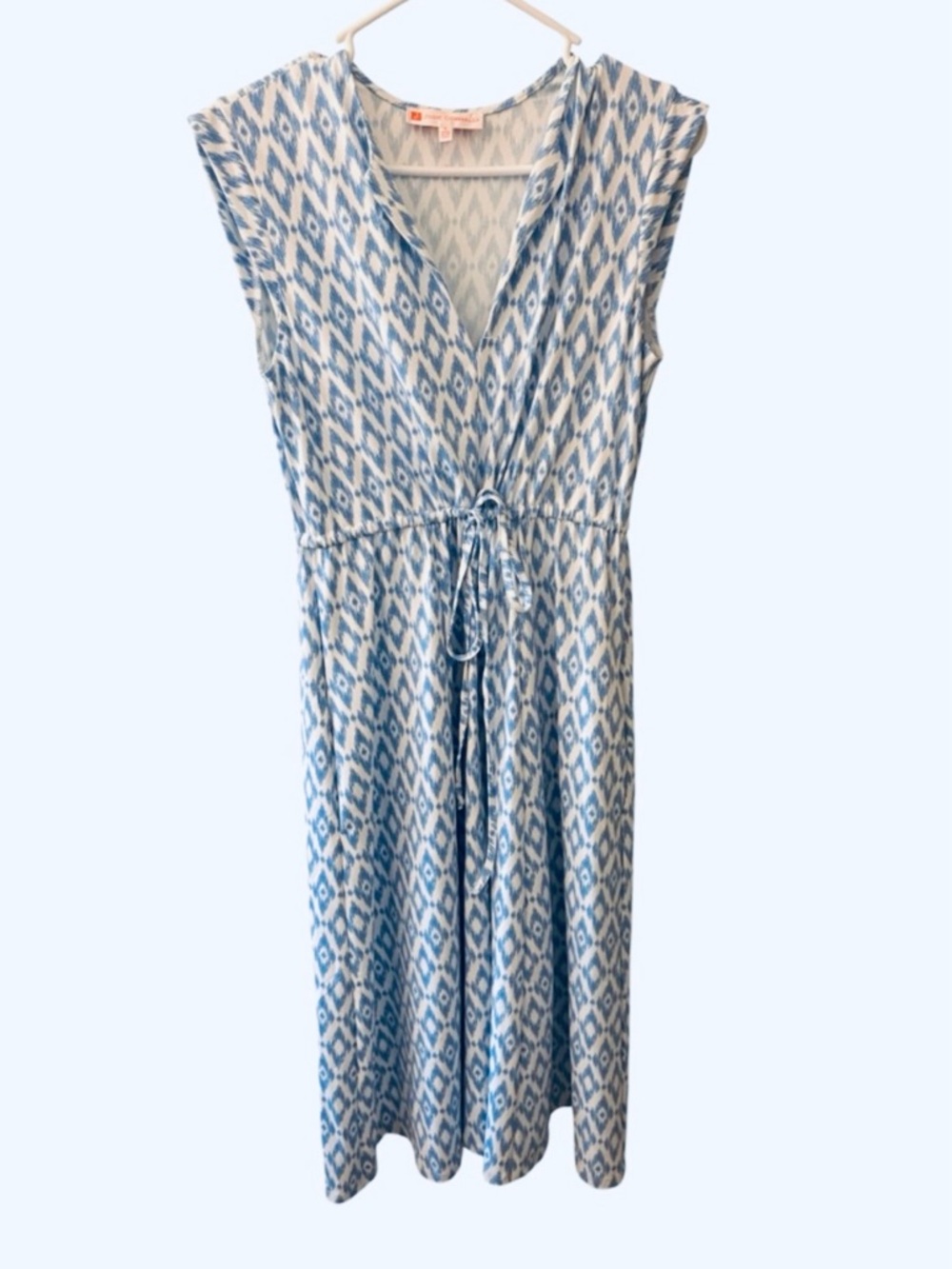 NWOT Jude Connally Blue Ikat Midi Dress with Drawstring Waist